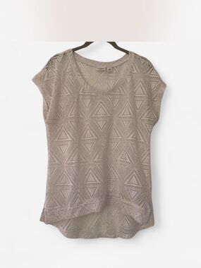 Boho Cowgirl Cato off-white/cream crochet Knit Short Sleeve Scoop Neck Top L